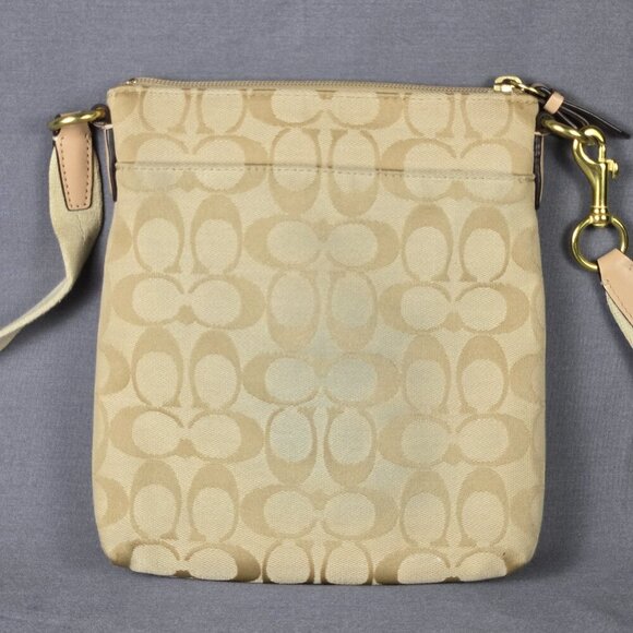 Coach Signature Stripe Swingpack Crossbody Bag F50600 Khaki Emerald Green - Picture 3 of 16